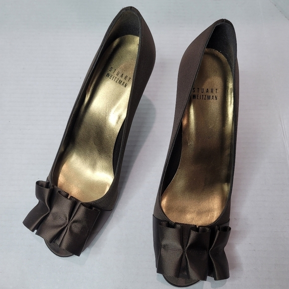 Stuart Weitzman Peep Toe Satin Heels Size 7.5 - Picture 3 of 12